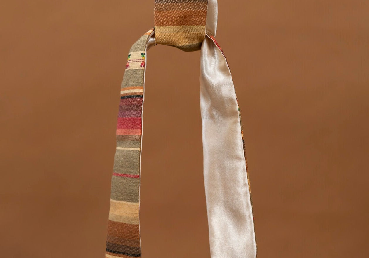 Sepia Brown, Green & Red Satin Lined Tie Headband