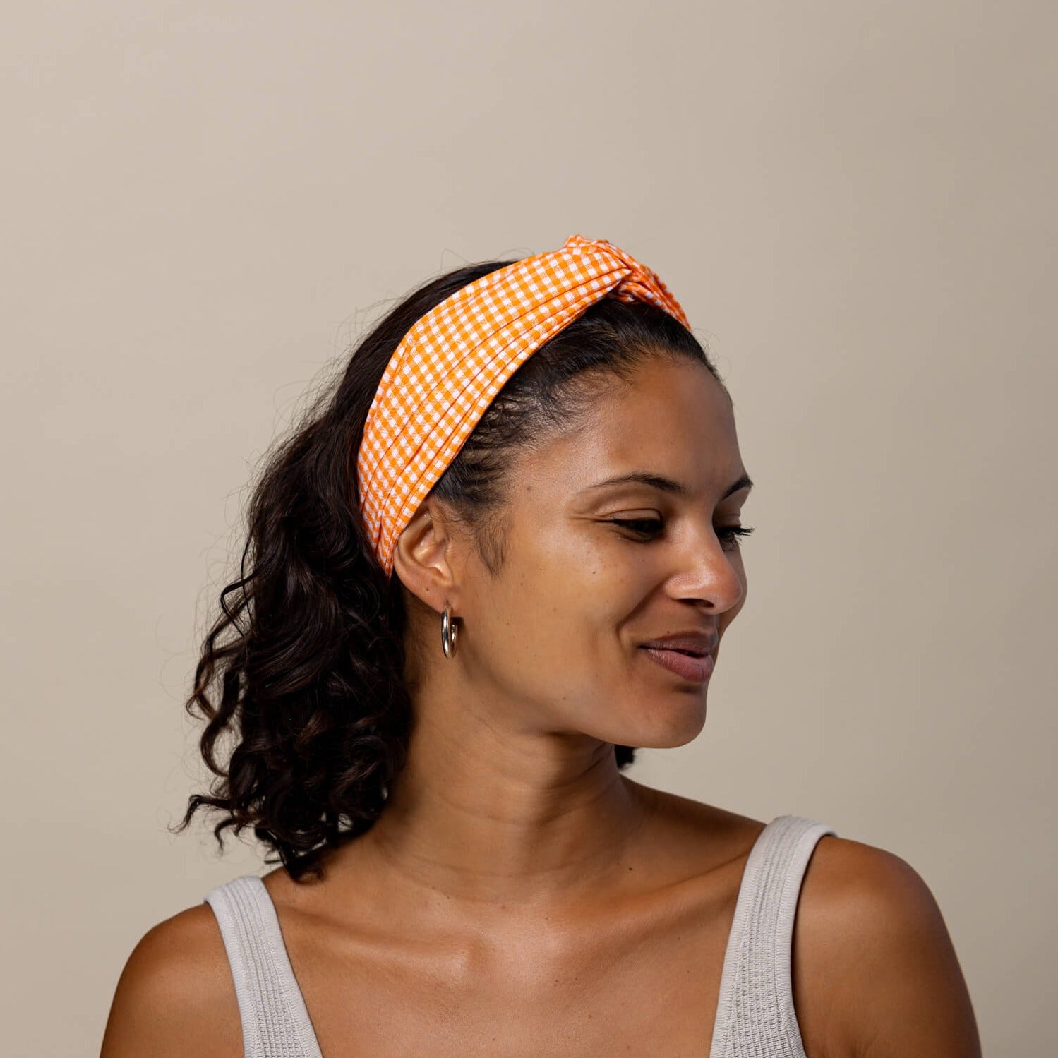 My Clementine Orange & White Gingham Print Twisted Headband