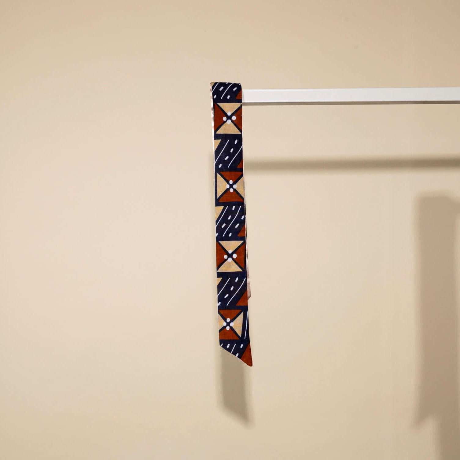 Afra Blue, Beige & Brown African Print Silk Tie Headband