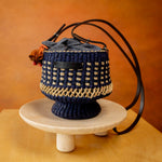 AAKS Baw Pot Dot Blue Raffia Bag