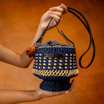AAKS Baw Pot Dot Blue Raffia Bag
