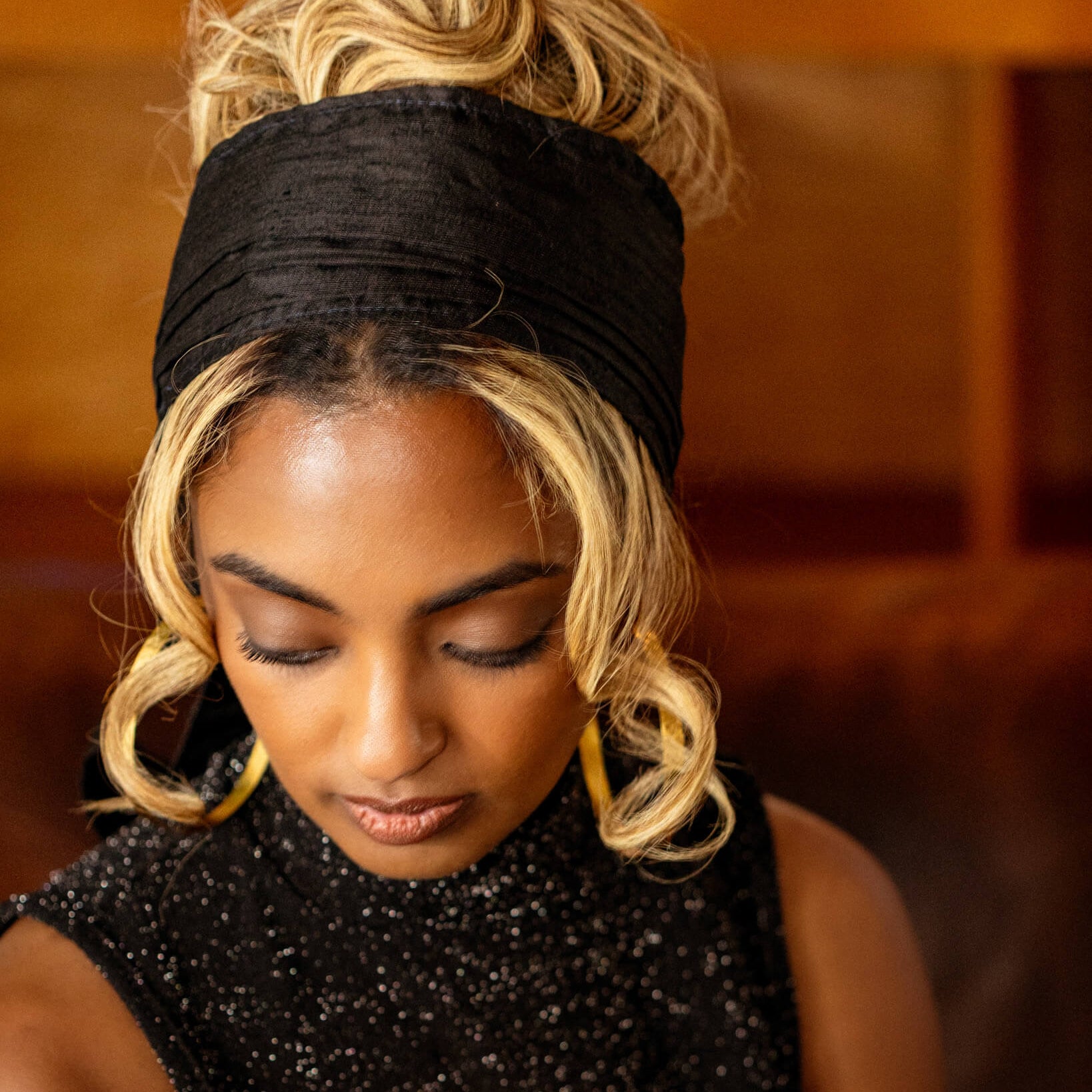 Black Silk WrapTie Pleaded Headband