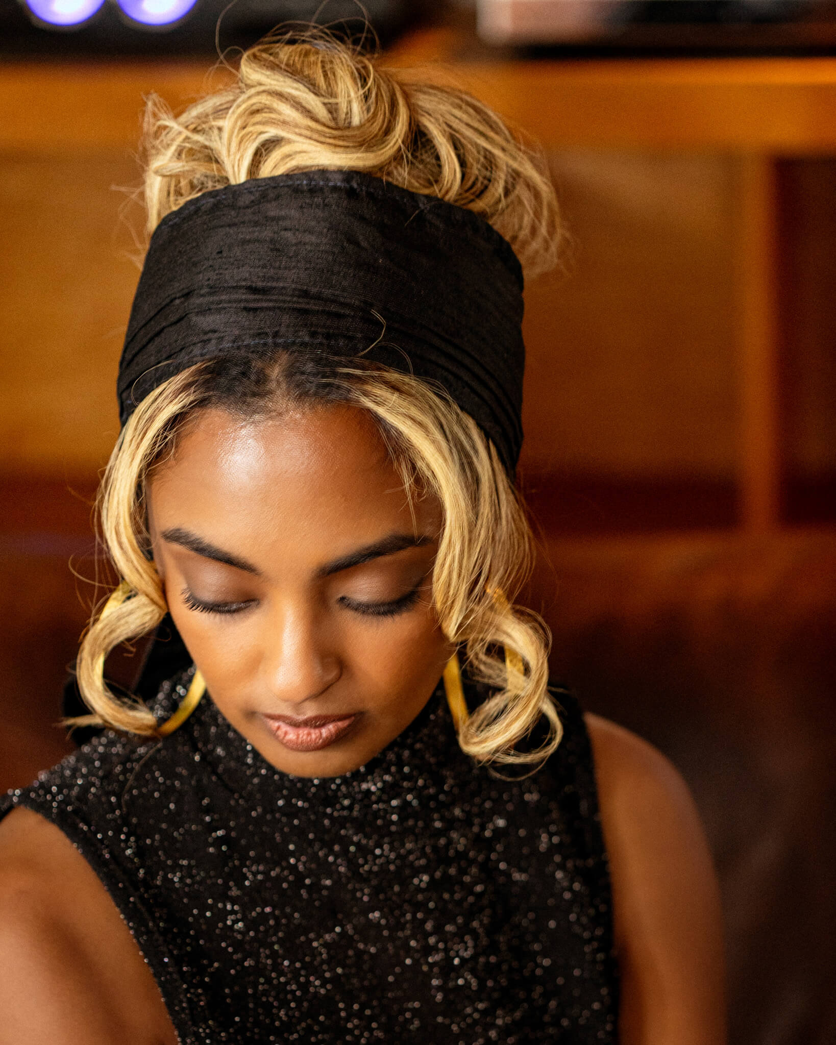 Black Silk WrapTie Pleaded Headband