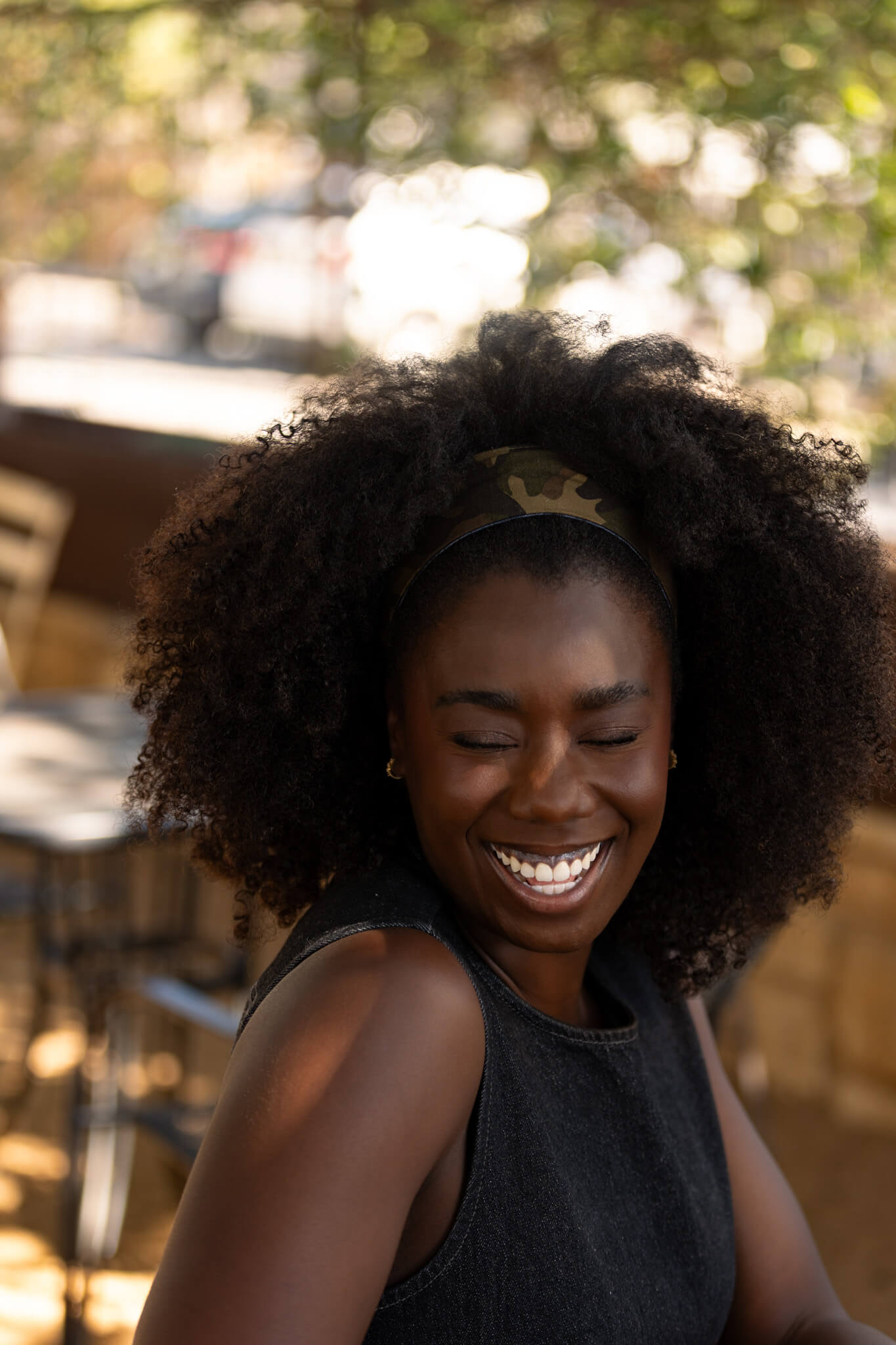Camo Meil Camouflage & Dark Blue Denim Double-Sided Tie Headband