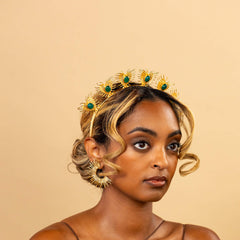 Cheri Gold Plated & Green Jeweled Crown Headband