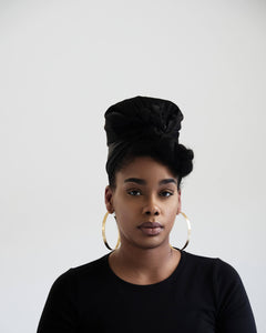 Caviar Black Sand Wash Satin Head Scarf for Hair Protection