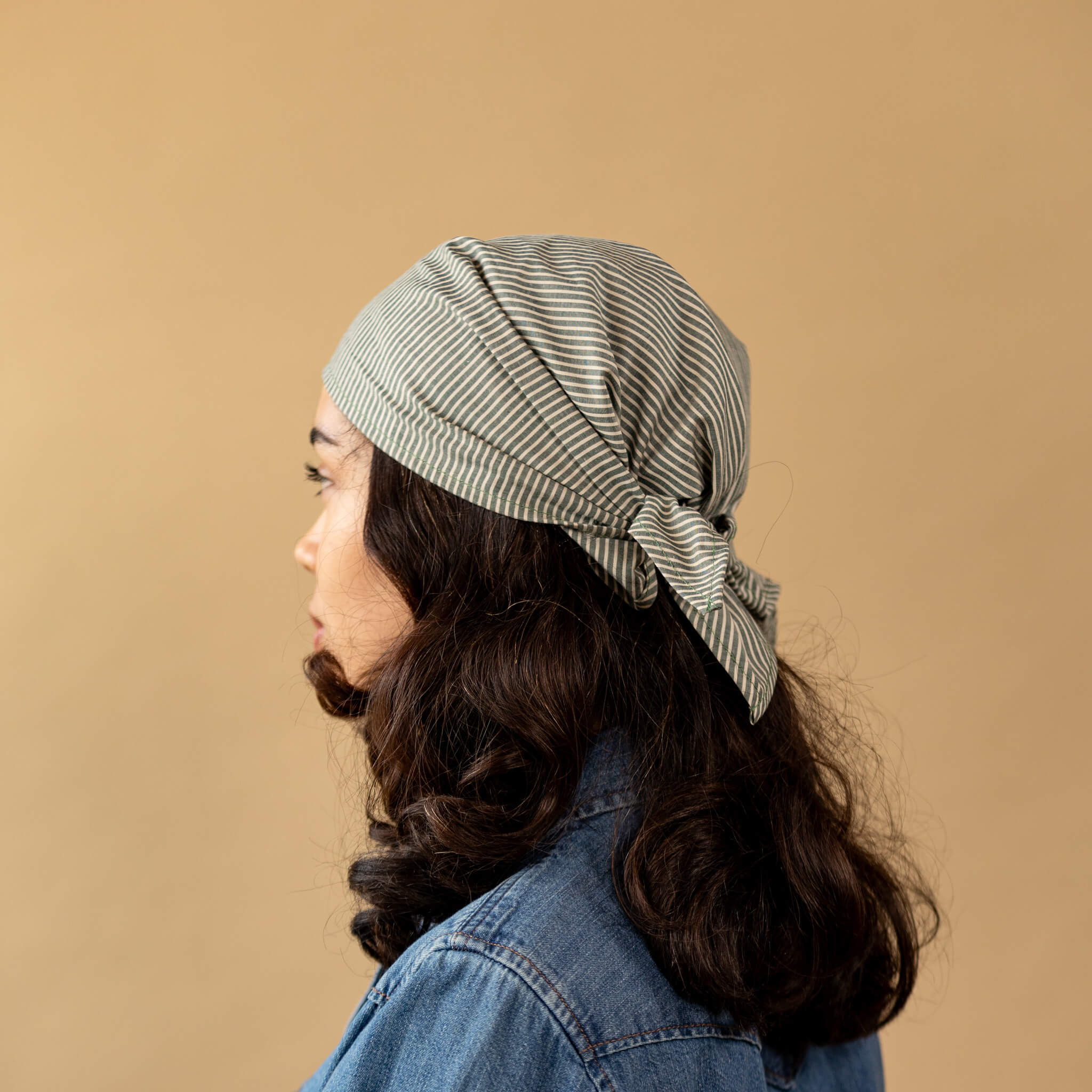 Fèy Forest Green Stripe Cotton Triangle Bandana