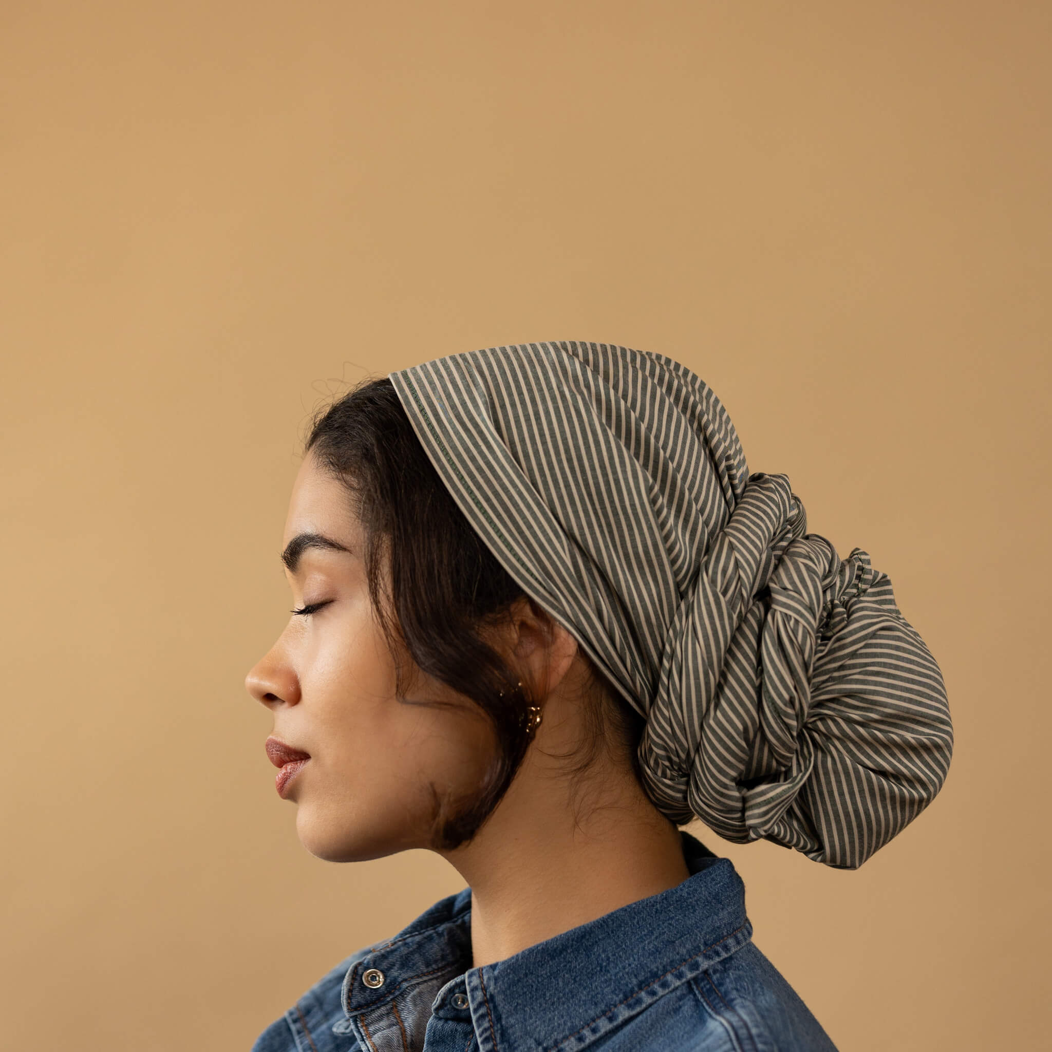 Fèy Forest Green Stripe Cotton Headwrap