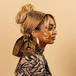 Ganache Chocolate Brown Silk WrapTie Pleaded Headband