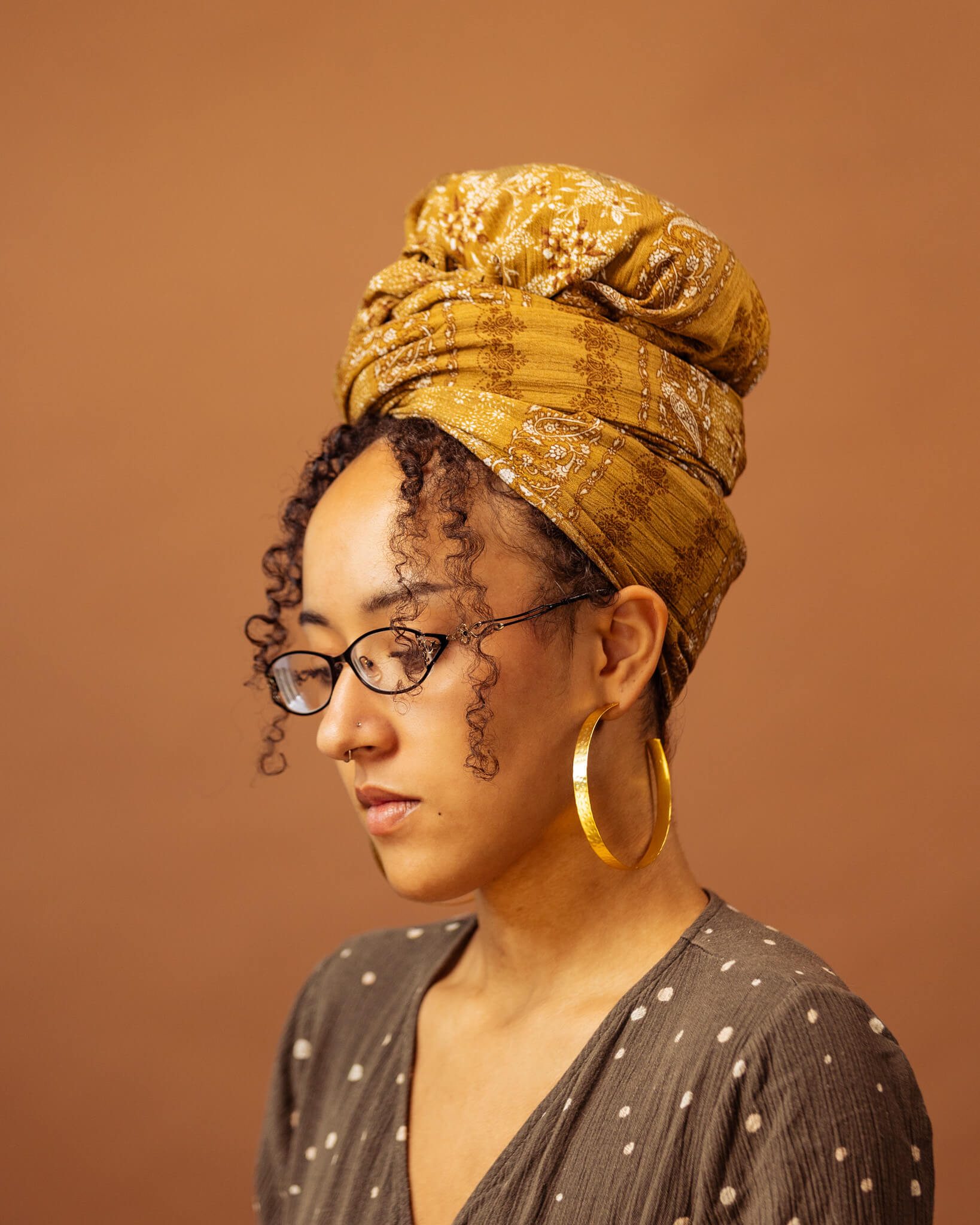 Ginger Oolong Mustard Yellow Paisley Print Rayon Headwrap
