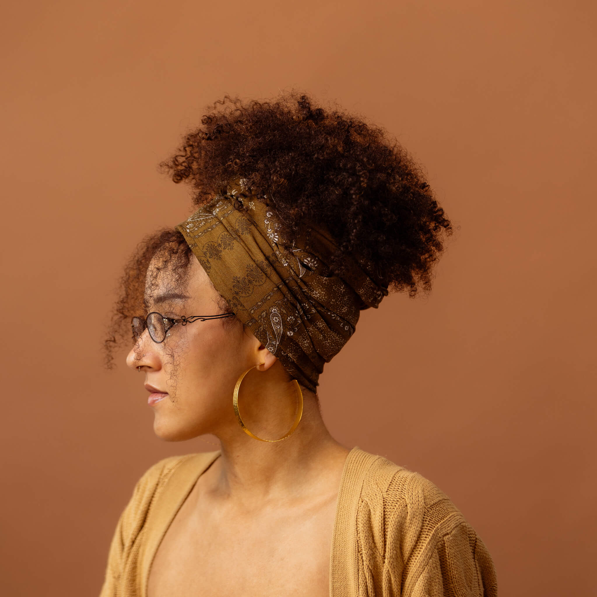 Olive Green Oolong Paisley Print Rayon Headwrap