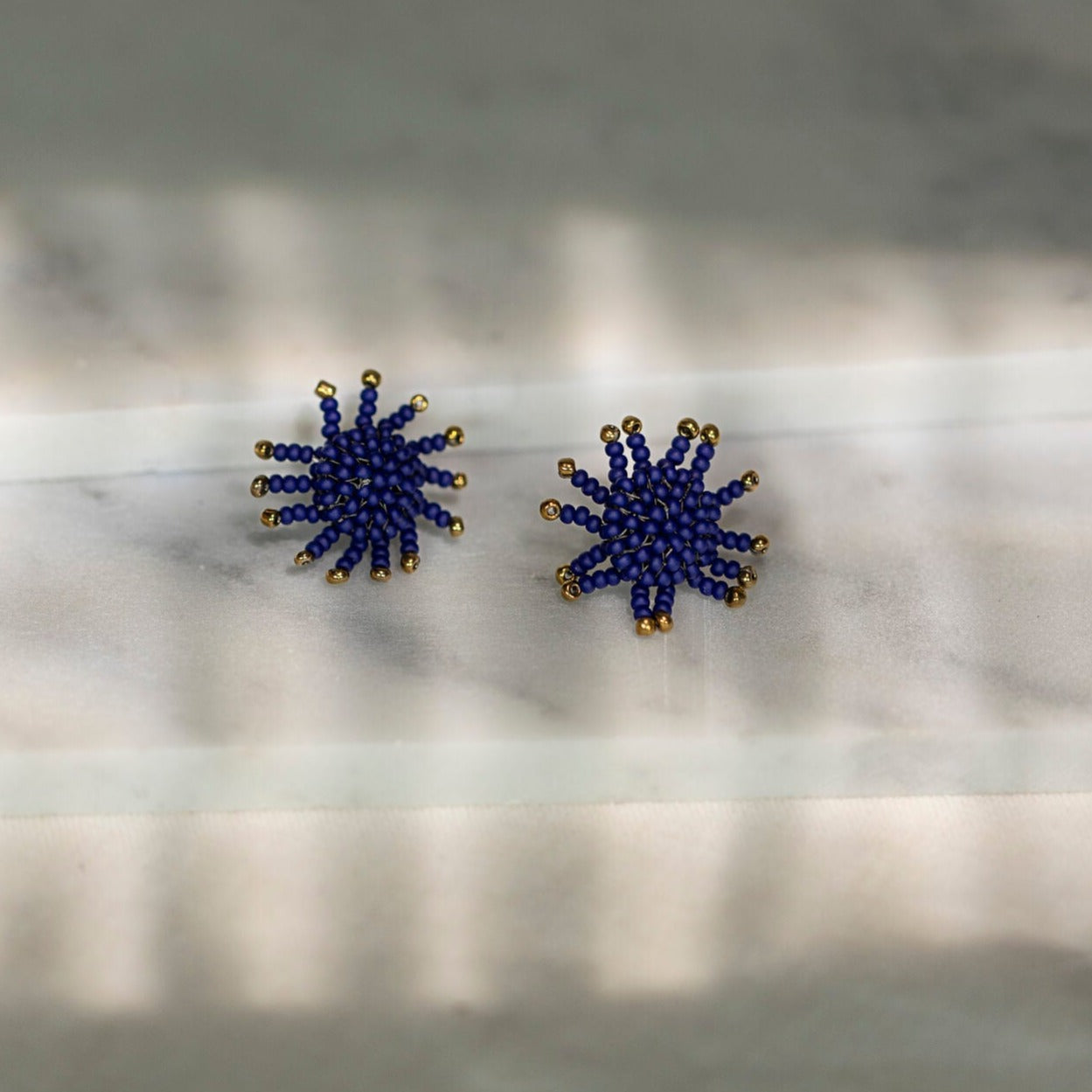 Haiti Design Co - Sunburst Navy Blue Glass Bead Earrings