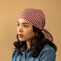 Kokoriko Wine Red Gingham Cotton Triangle Bandana