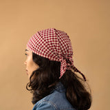 Kokoriko Wine Red Gingham Cotton Triangle Bandana