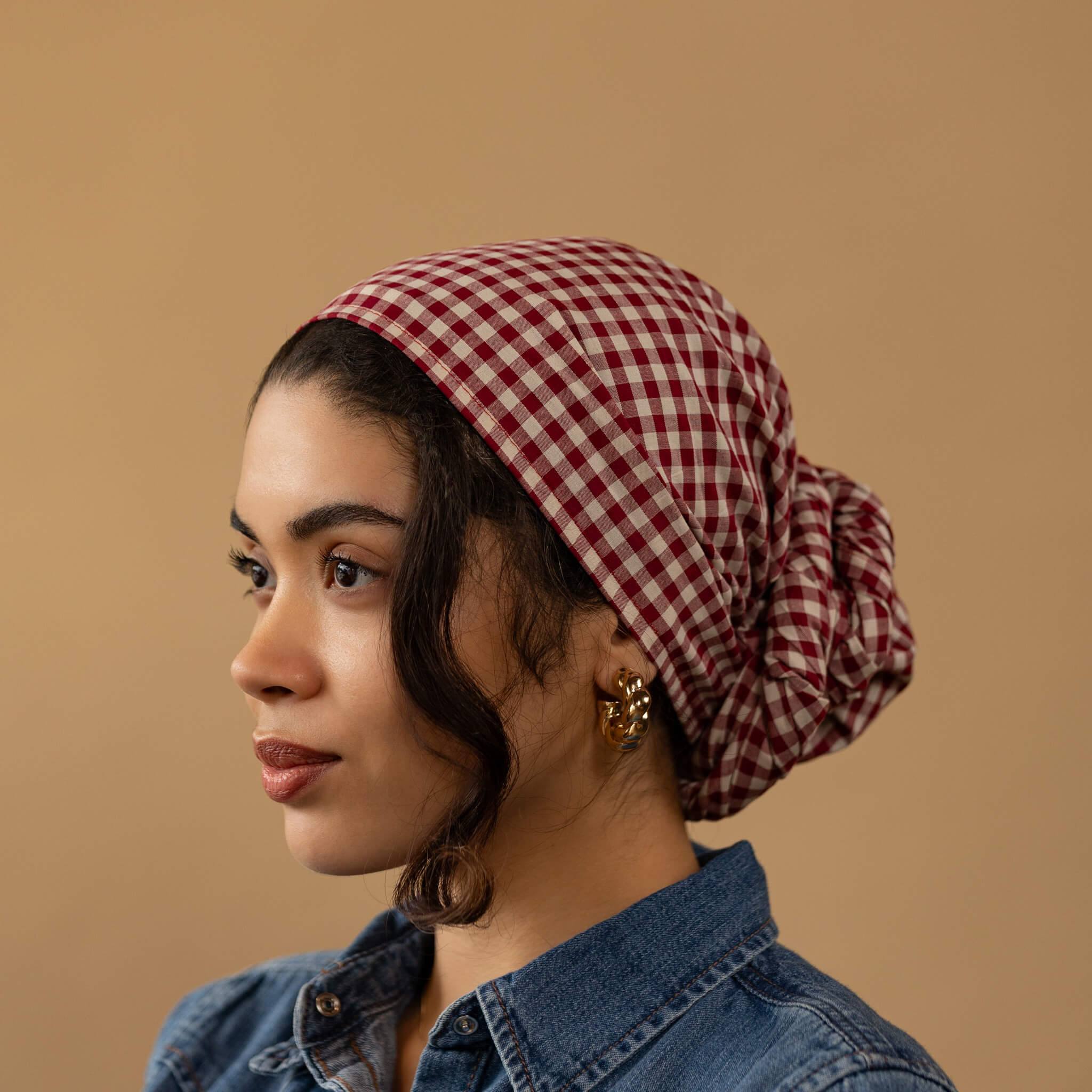 Kokoriko Wine Red Gingham Cotton Headwrap