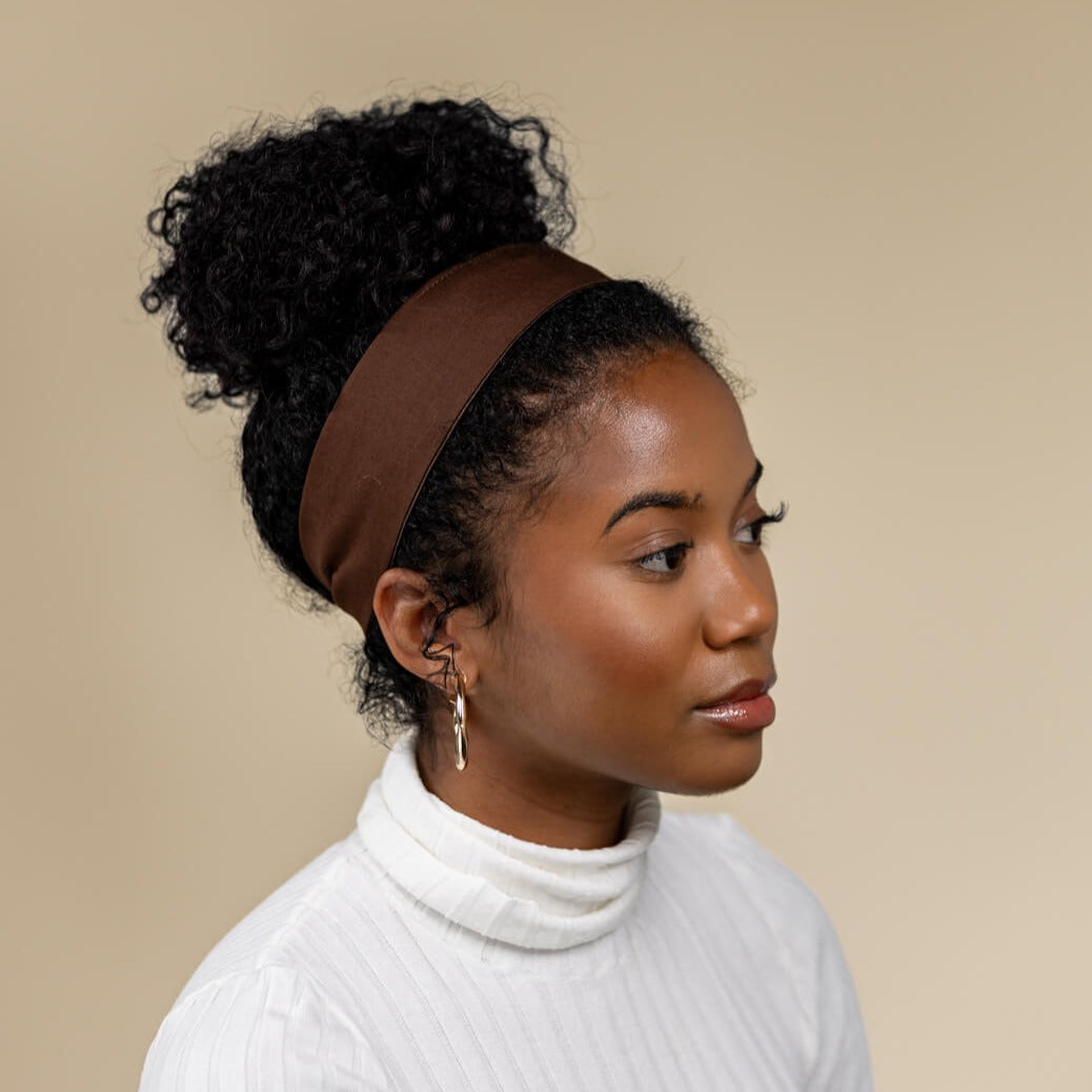 Koffee Rich Brown Color Satin Lined Tie Headband
