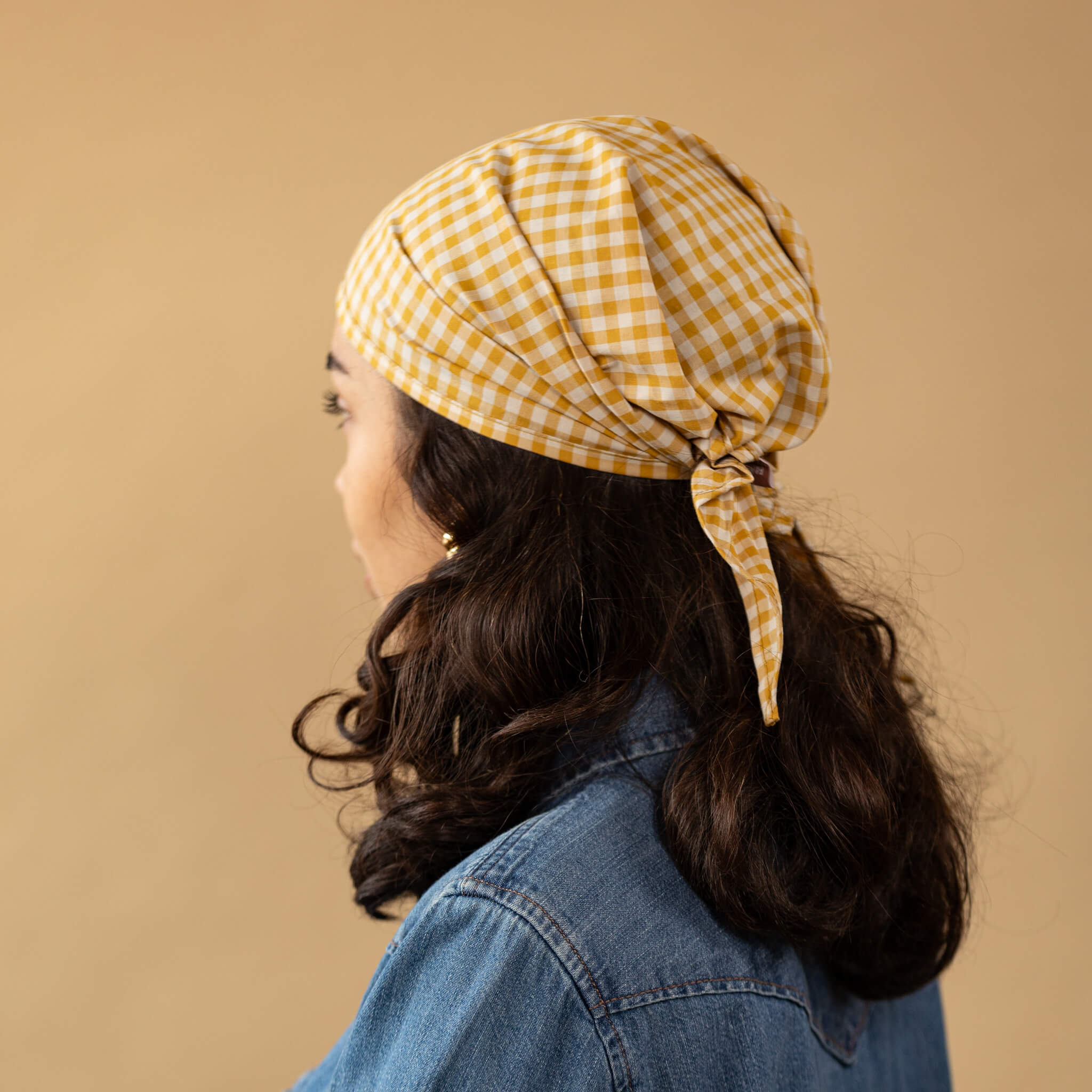 Mayi Moulen Butter Yellow Gingham Cotton Triangle Bandana