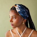 Neye Blue, White & Orange Tie-Dye Cotton Twisted Headband