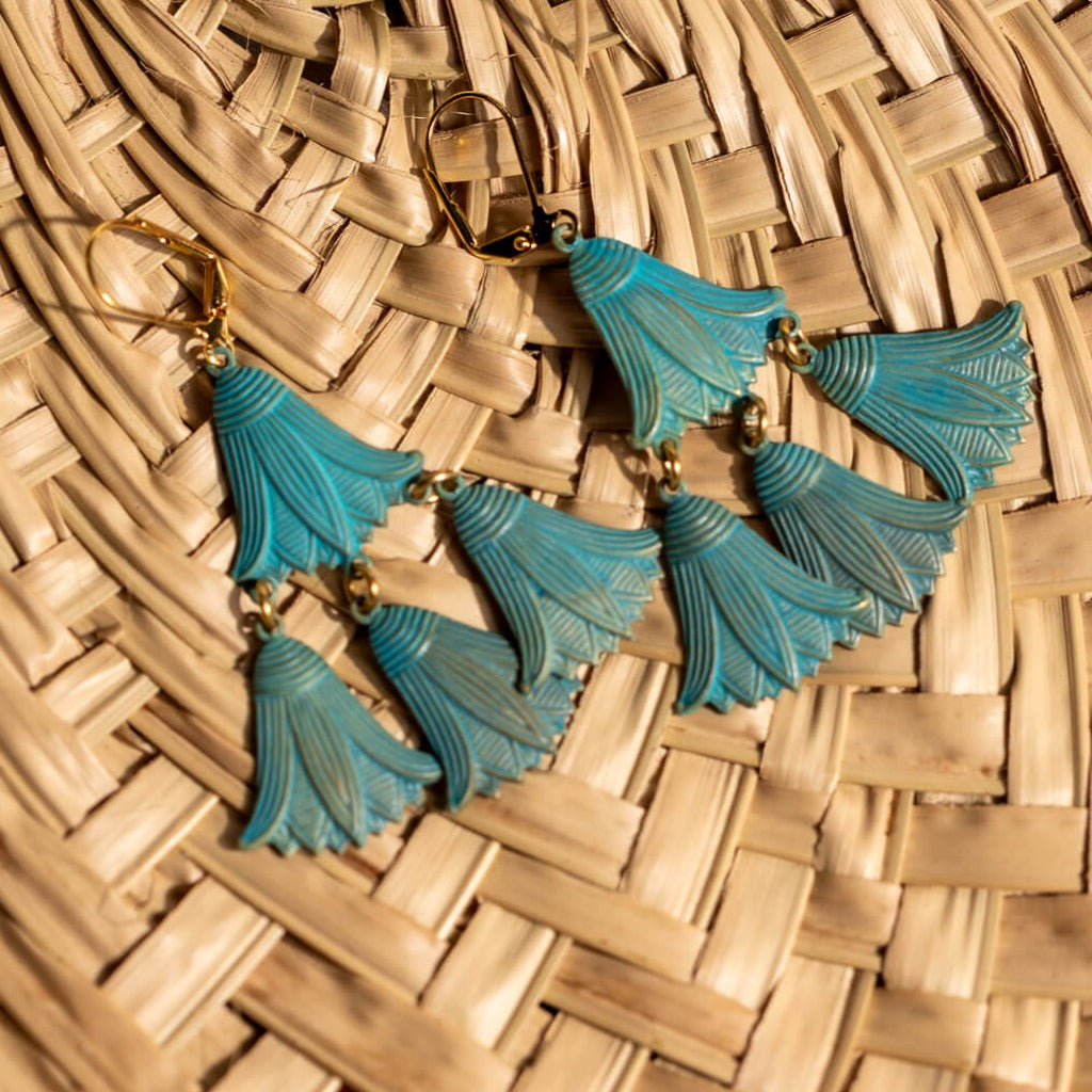 We Dream In Colour Teal Amulet Shape Papyrus Earrings