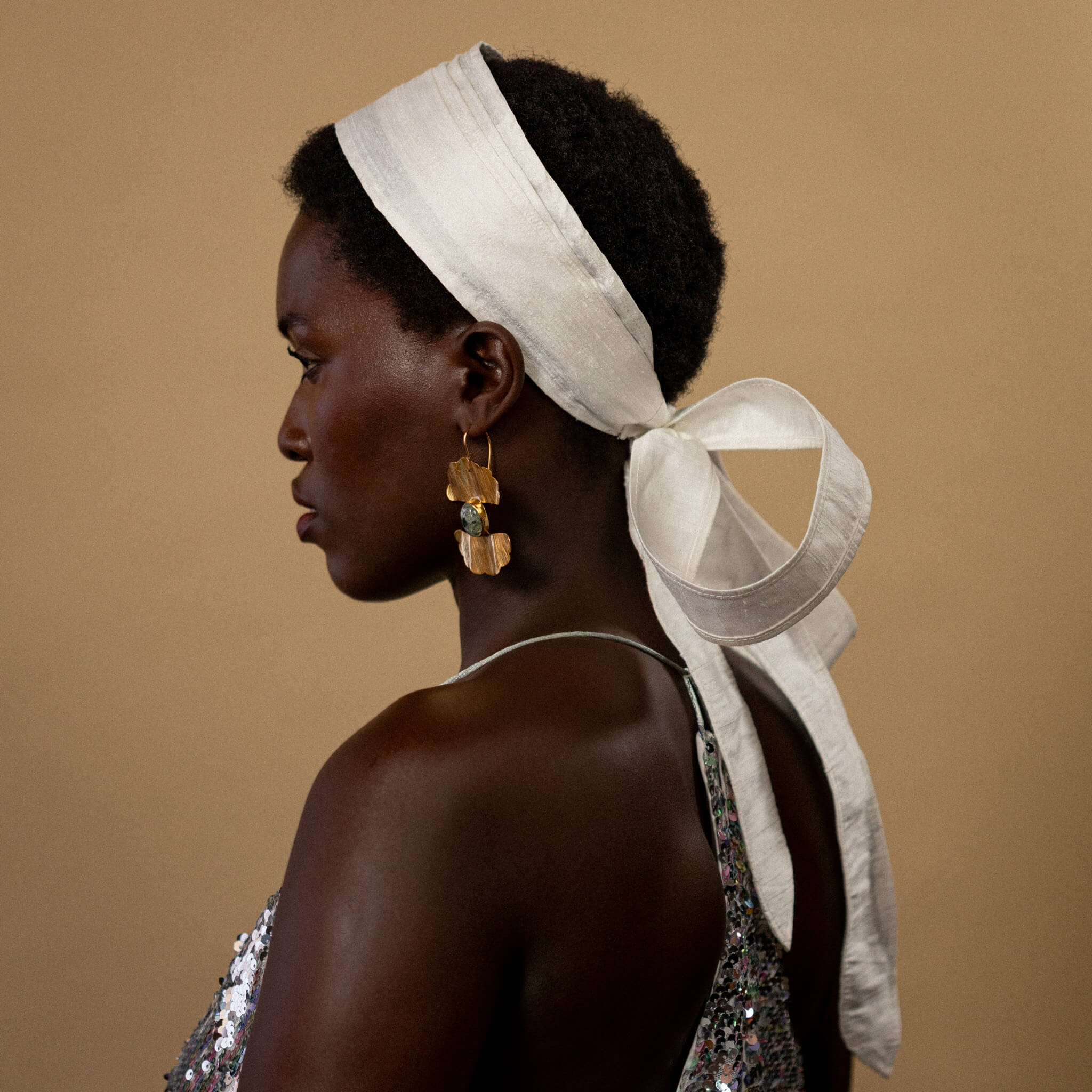 Snowflake White Silk WrapTie Pleaded Headband