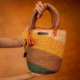 AAKS Tia Grande Geometric Woven Raffia Top Handle Bag