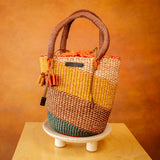 AAKS Tia Grande Geometric Woven Raffia Top Handle Bag