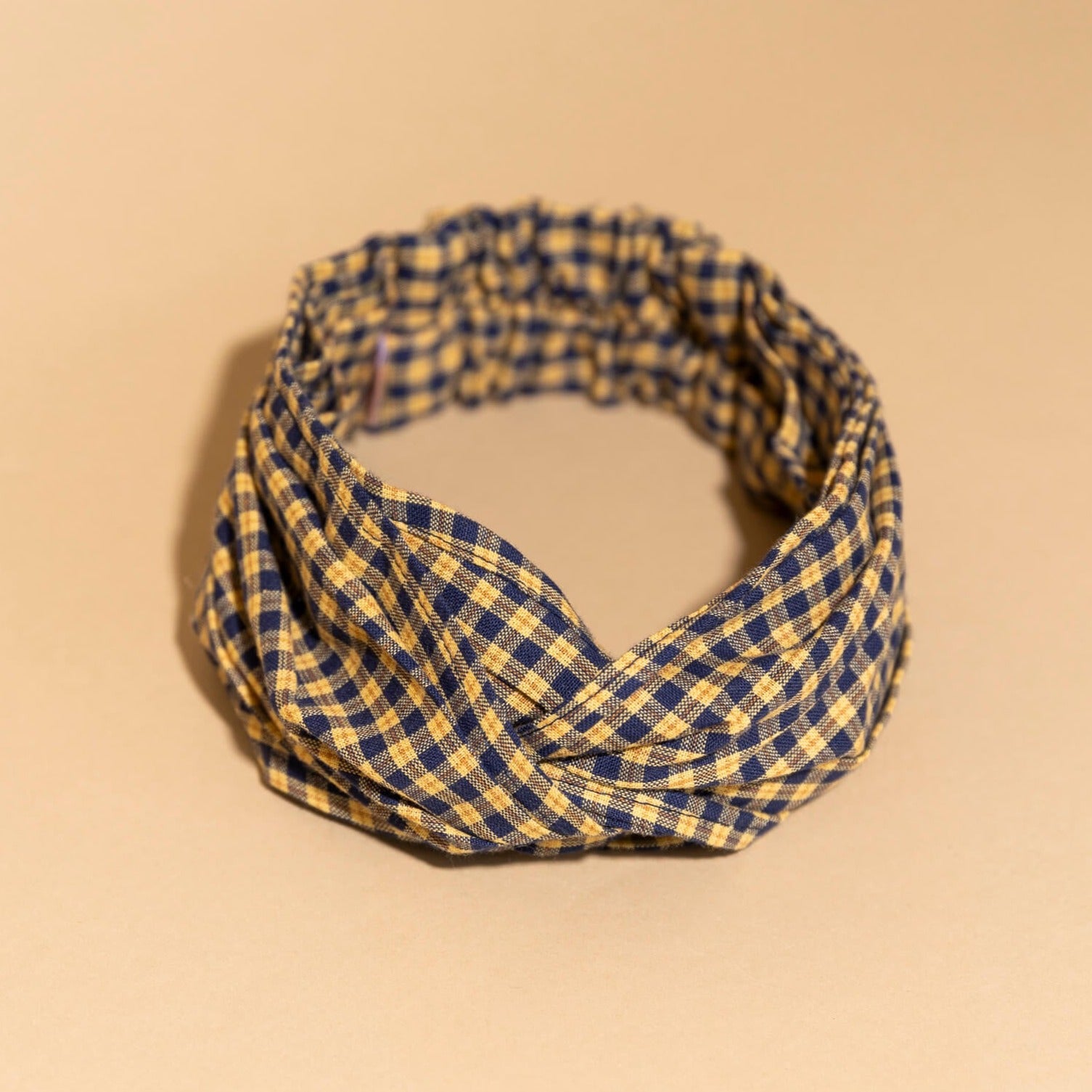 Belem Blue Checkered Pattern Woven Cotton Twisted Headband