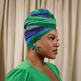 Aurora Blue & Green Tie Dye Print Cotton Headwrap