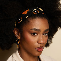 Baobab Black, Orange & Beige African Print Satin Tie Headband