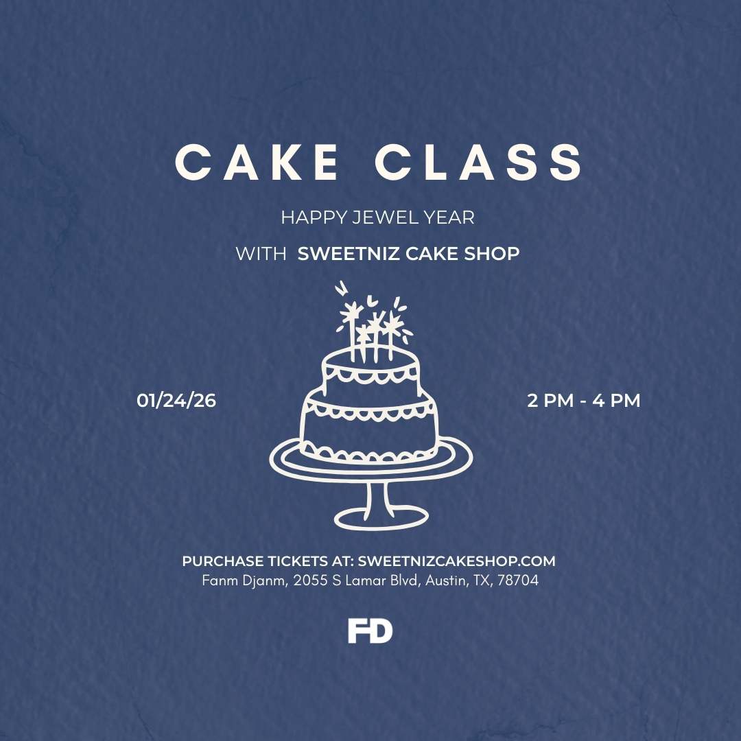 Advertisement for a cake class at Sweetniz Cake Shop with a blue background and white text.