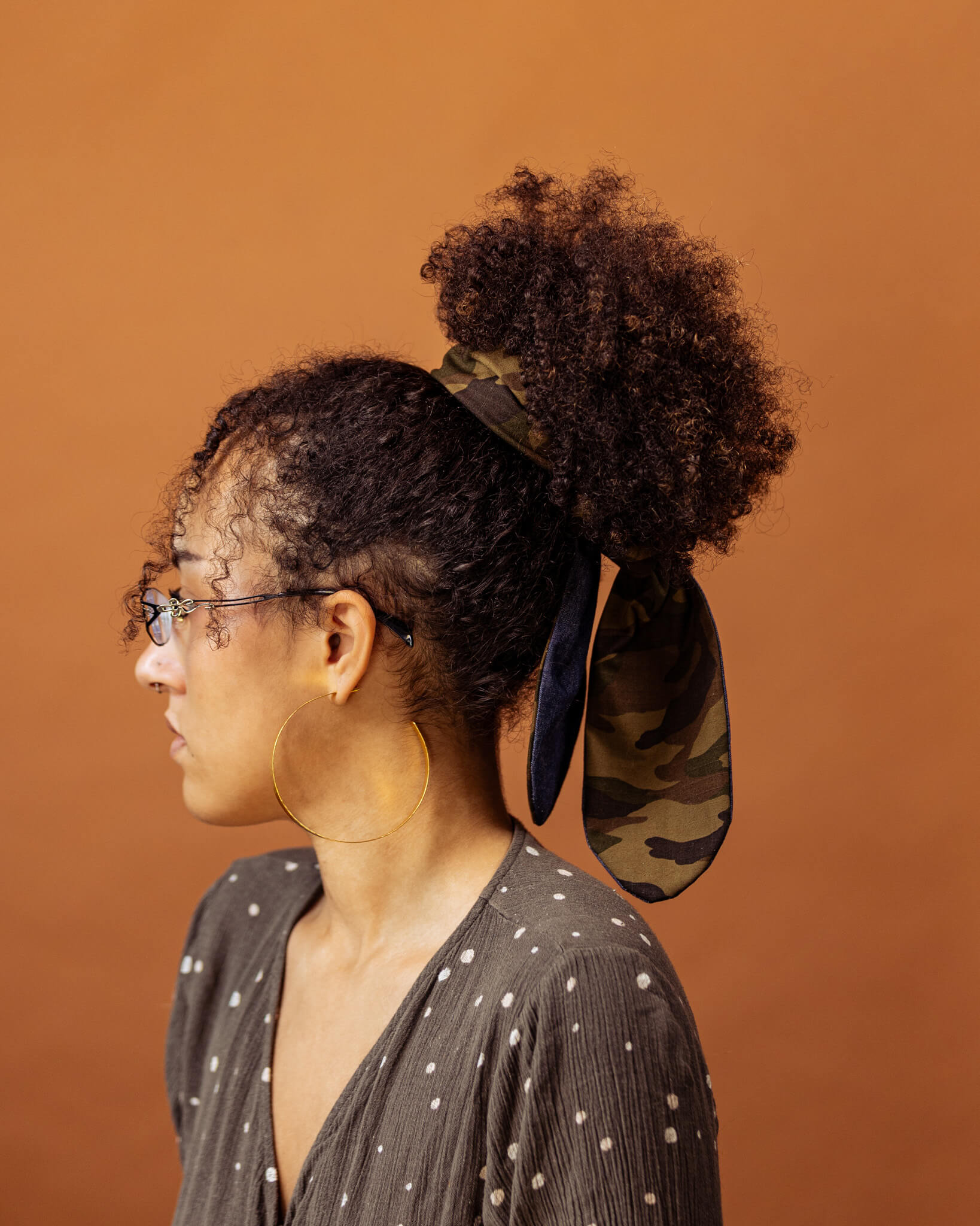 Camo Meil Camouflage & Dark Blue Denim Double-Sided Tie Headband