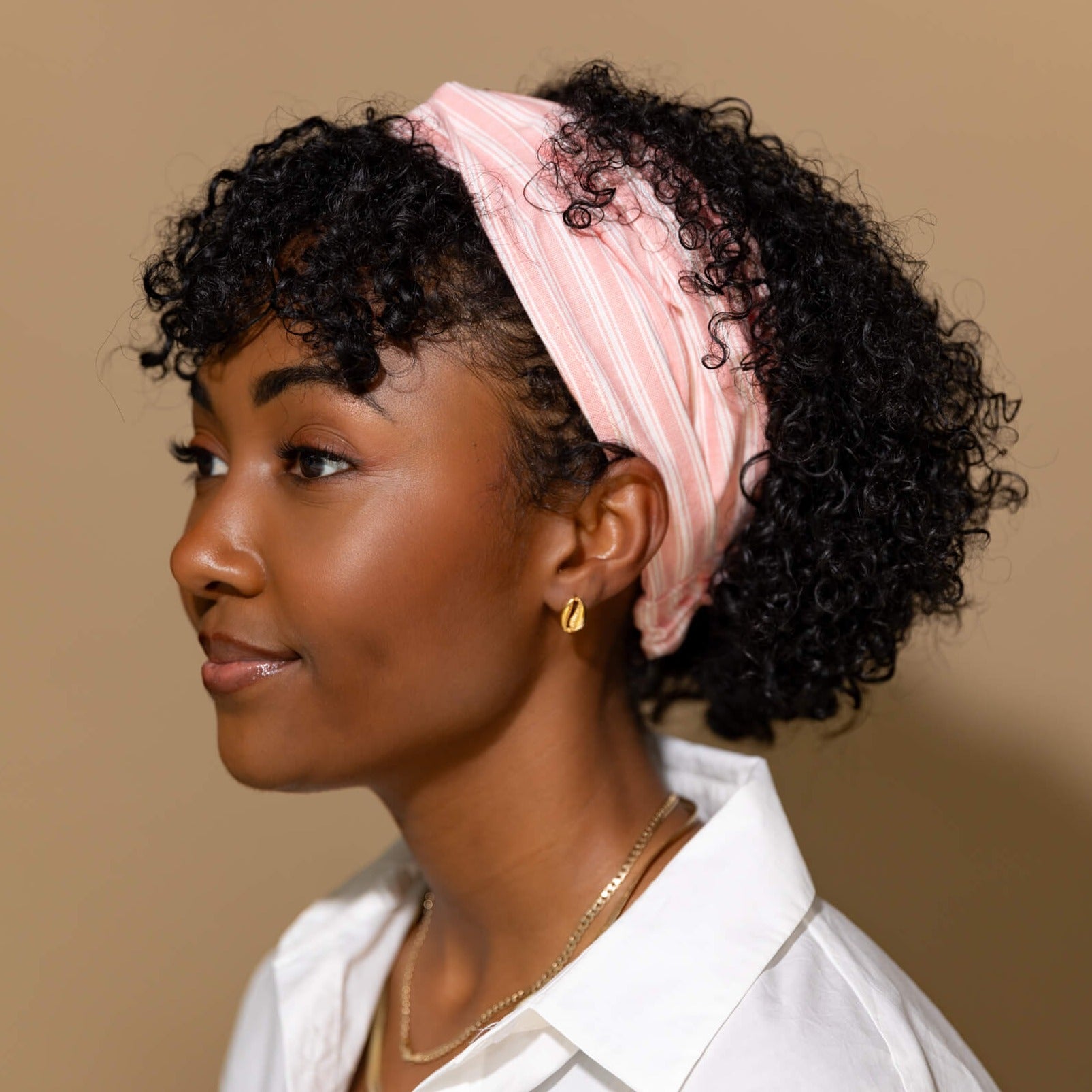 Currant Pink and White Stripe Pattern Woven Cotton Twisted Headband