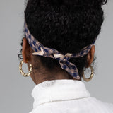 Durban Peach & Navy Blue Plaid Satin Lined Tie Headband