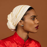 Ethiopia White & Gold Stripe Pattern Woven Cotton Headwrap