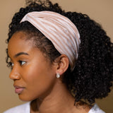 Khaki Tan and White Stripe Pattern Woven Cotton Twisted Headband