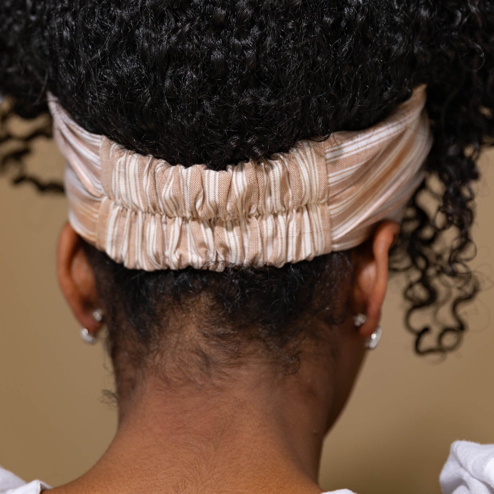 Khaki Tan and White Stripe Pattern Woven Cotton Twisted Headband