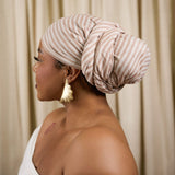 Khaki Tan & White Stripe Pattern Woven Cotton Headwrap