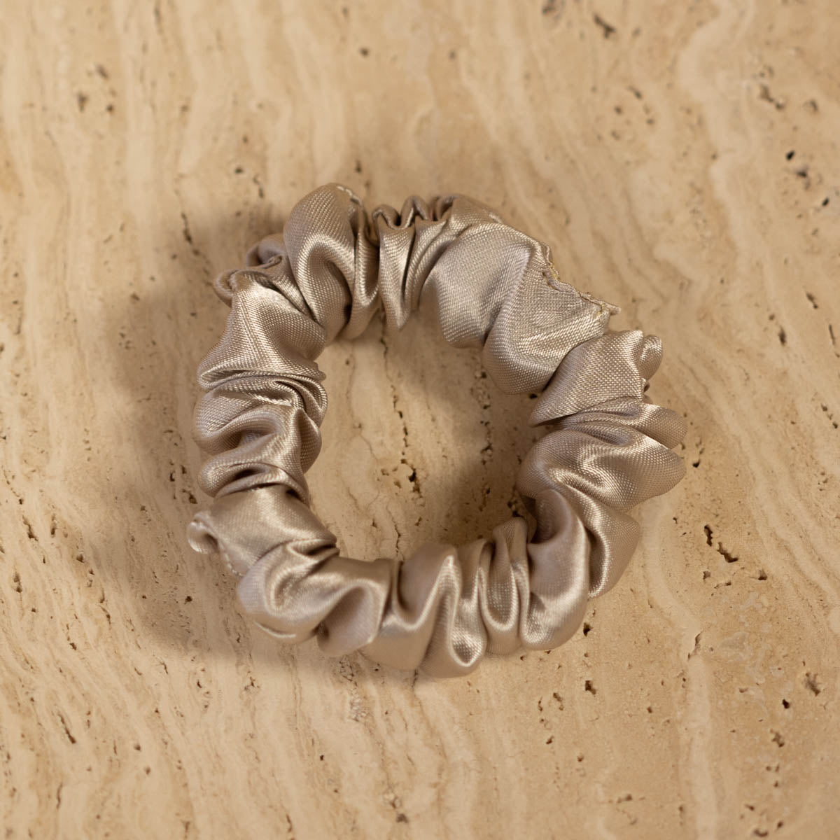 Latte Beige-Toned Satin Skinny Scrunchie