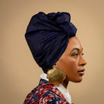 Minuit Deep Navy Blue Silk Evening Headwrap