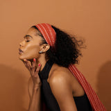 Namibia Rust-Red Stripe Pattern Woven Cotton Headwrap