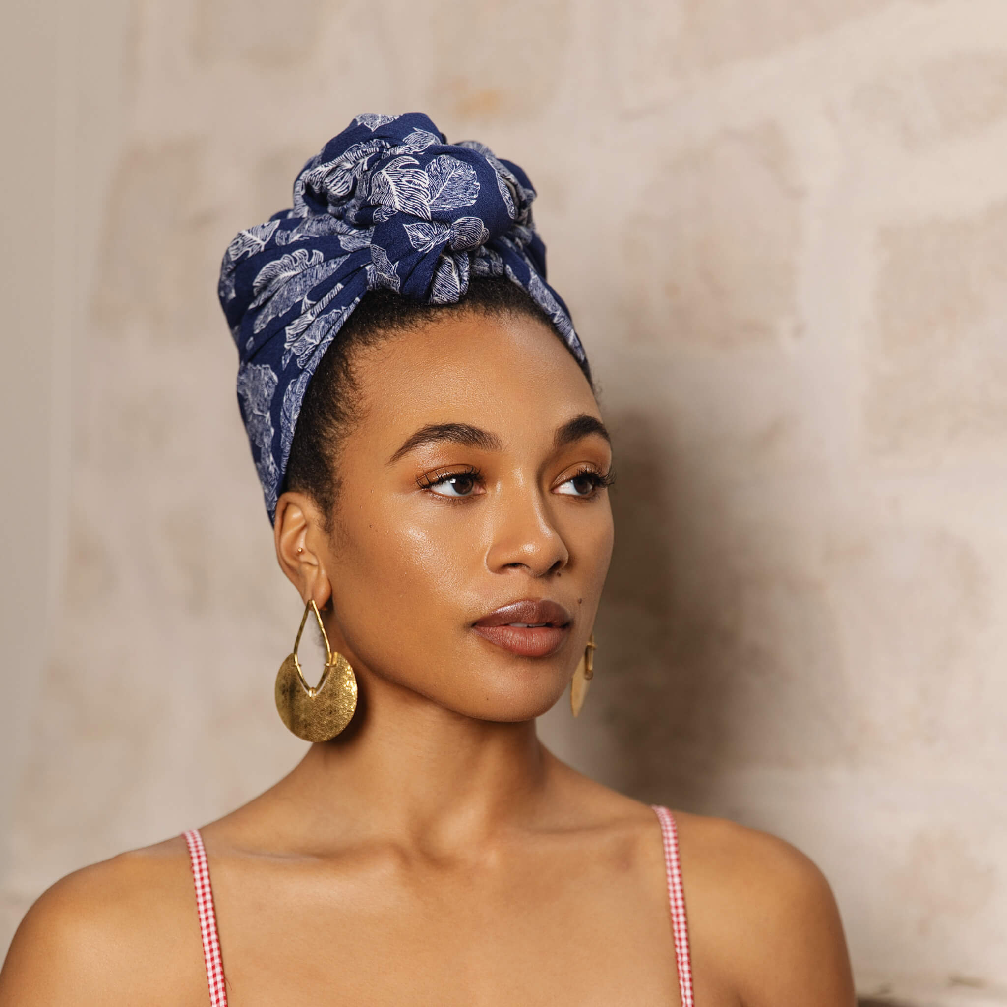 Navy Frond Crinkle Flow Headwrap