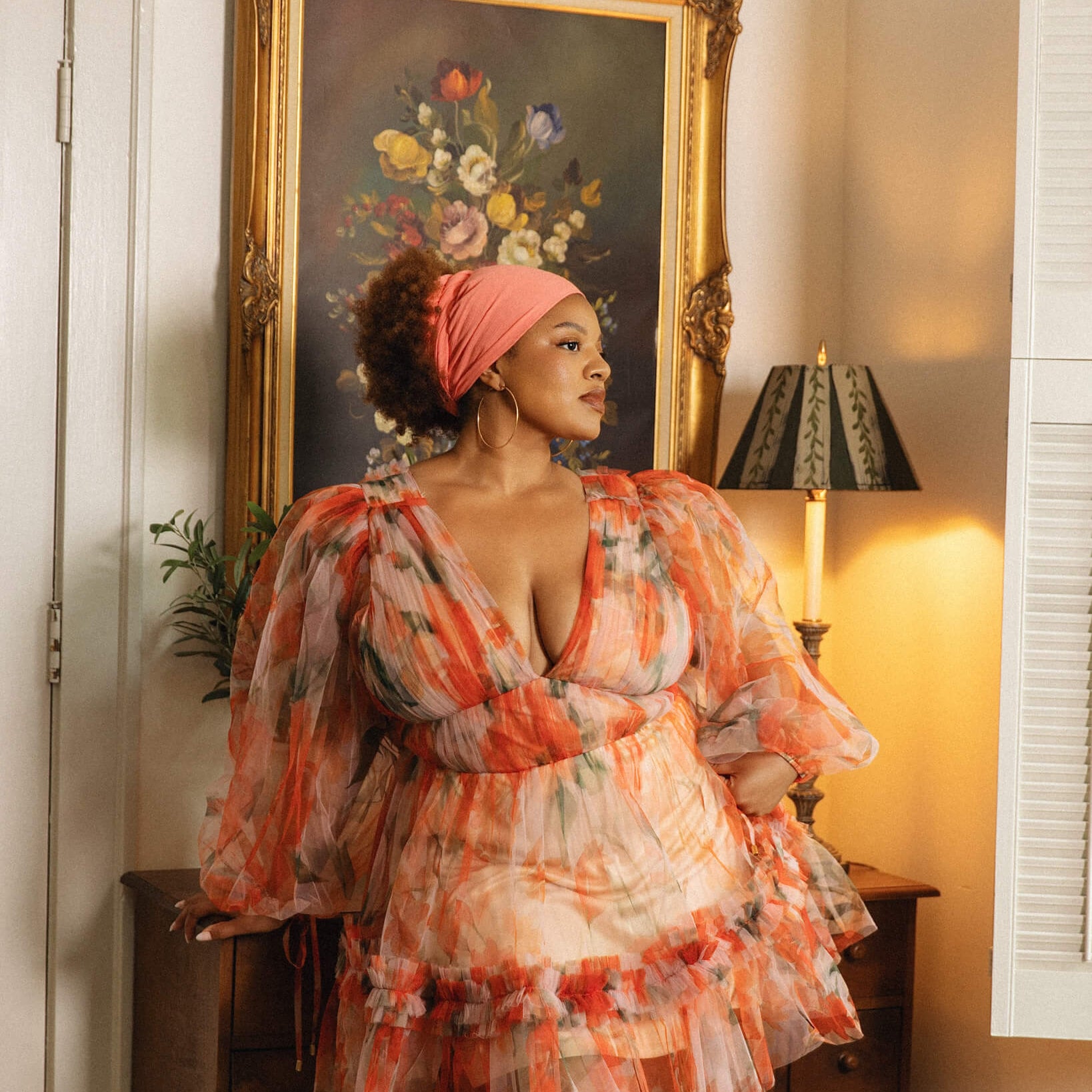 Peach Crinkle Flow Headwrap