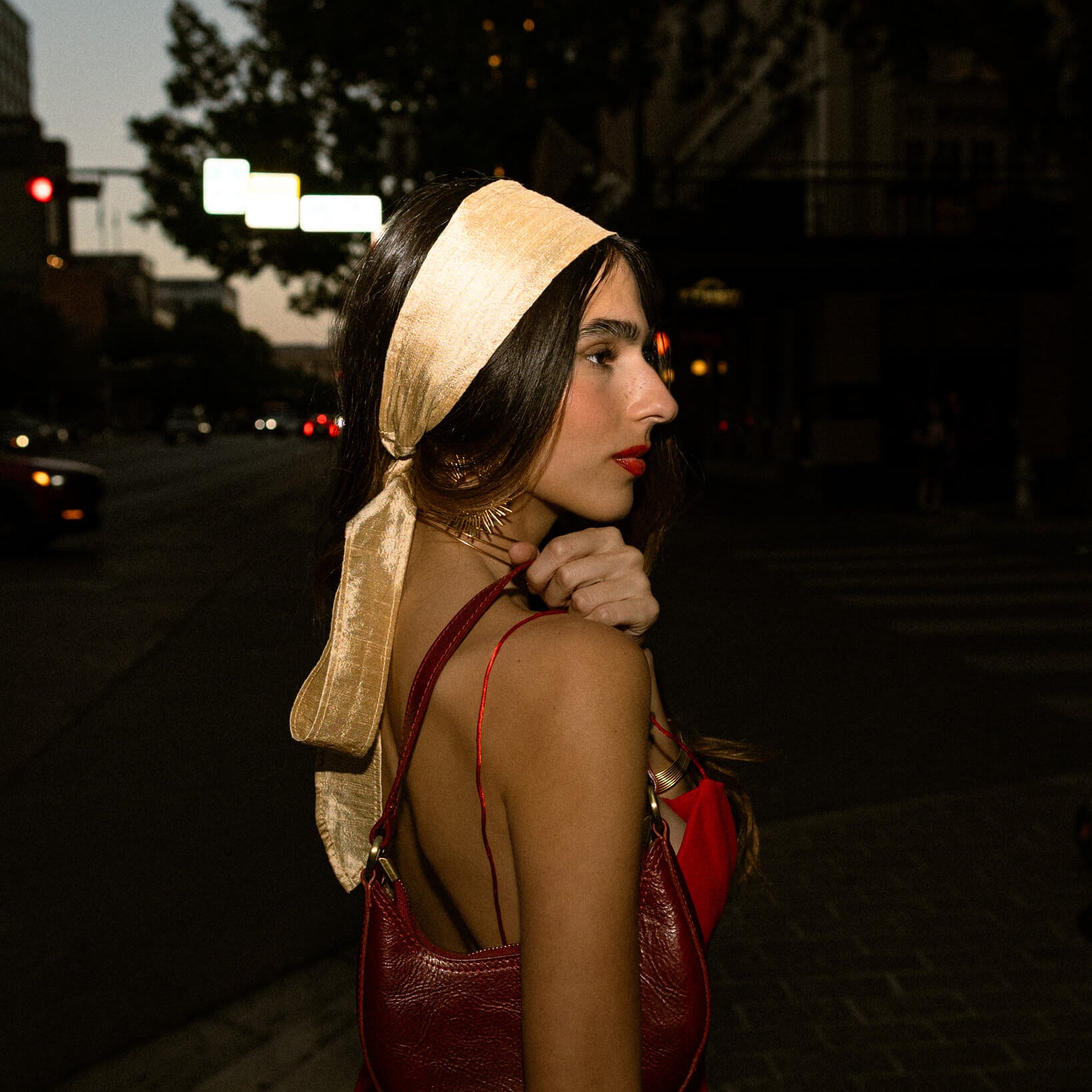 Pearl Tan Silk WrapTie Pleaded Headband