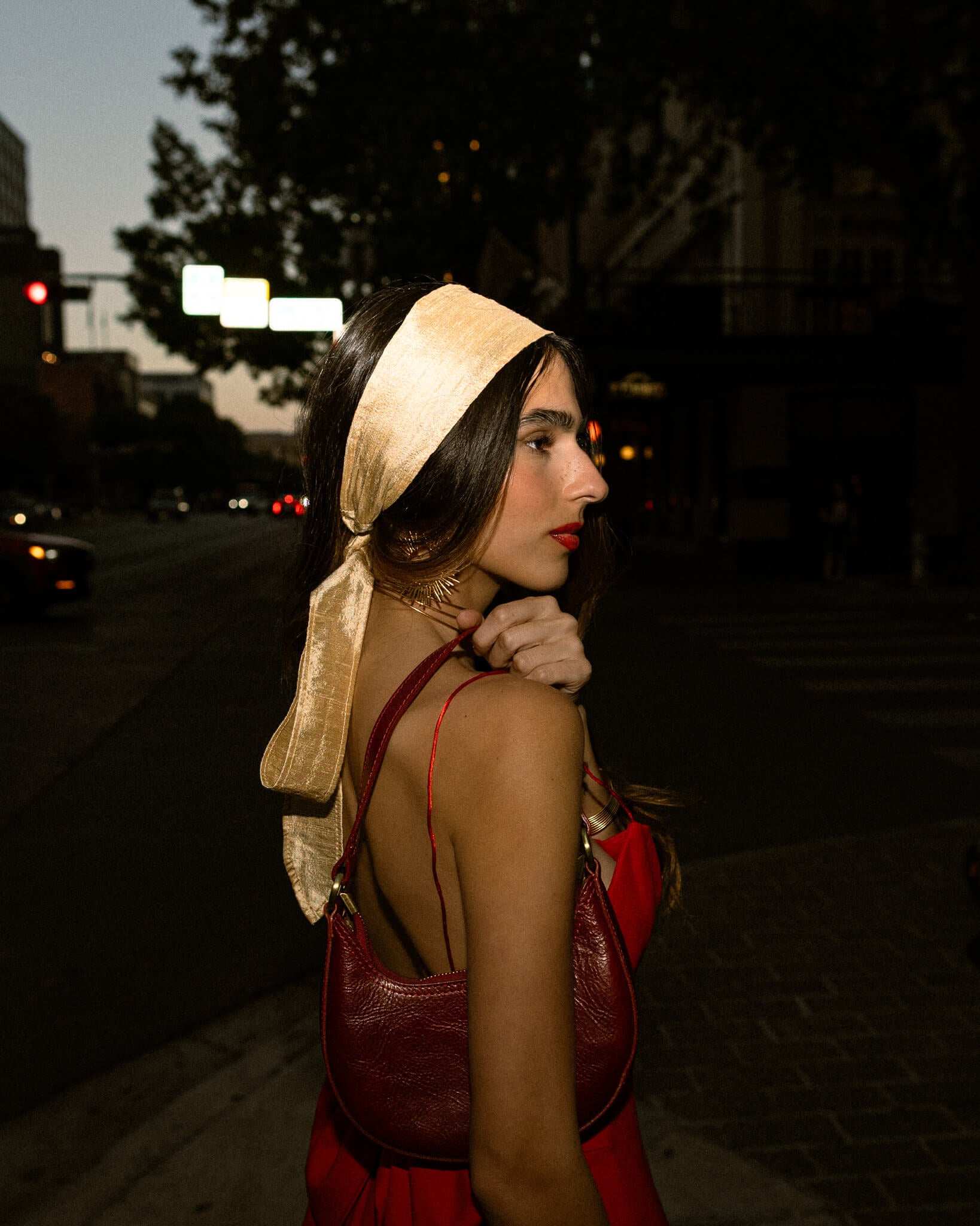 Pearl Tan Silk WrapTie Pleaded Headband