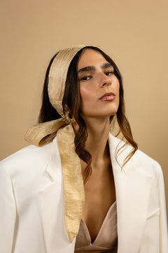 Pearl Tan Silk WrapTie Pleaded Headband