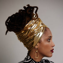 Au Gold Faux Leather Evening Head Wrap | Fanm Djanm