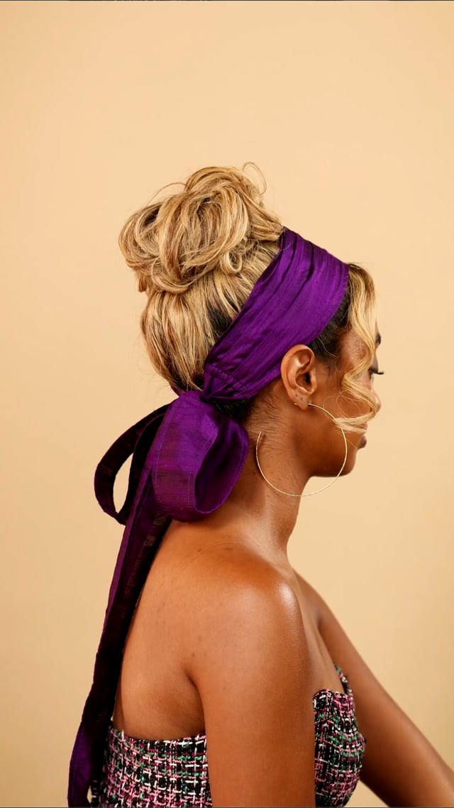 Majesty Deep Purple Silk WrapTie Pleaded Headband