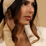 Pearl Tan Silk WrapTie Pleaded Headband