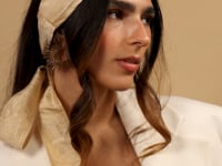 Pearl Tan Silk WrapTie Pleaded Headband