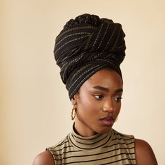 Panalu'u Black Stripe Pattern Woven Cotton Headwrap